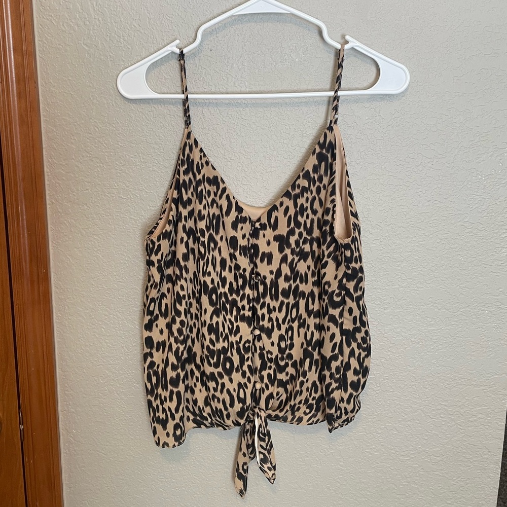Sienna Sky Leopard Tie-Front Cami Tank - Tan & Black